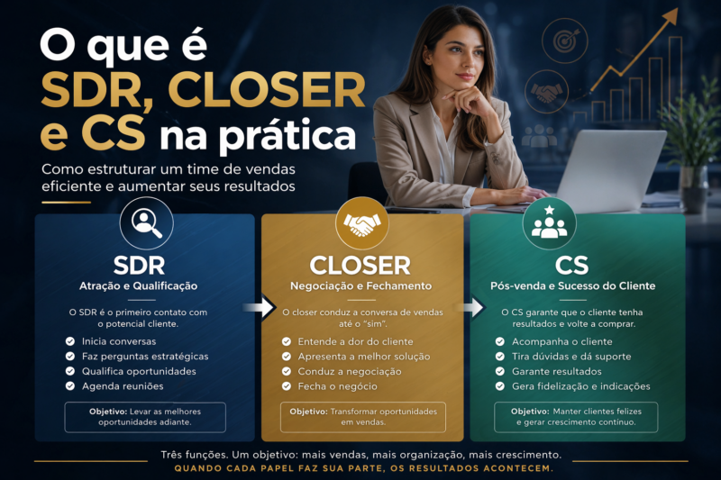 O que é SDR, Closer e CS na prática: como estruturar um time de vendas eficiente